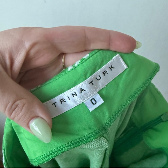 Trina Turk Tennis Green & White Pattern Bootcut Pant - Billie Jean 0 - Picture 8 of 9